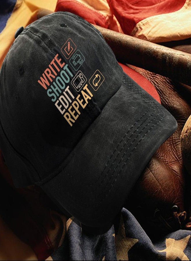 rofiowa Write Shoot Edit Repeat Adjustable Washed Cotton Baseball Cap, Funny Retro Trucker Hat for Men Women Filmmaker Producer Vlogger Journalist Film School Student, Birthday Filmmaking Gift - Image 4